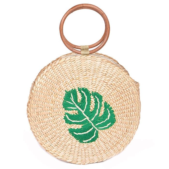 PP6939 Green Palm Woven Straw Wood Handled Handbag - MiMi Wholesale