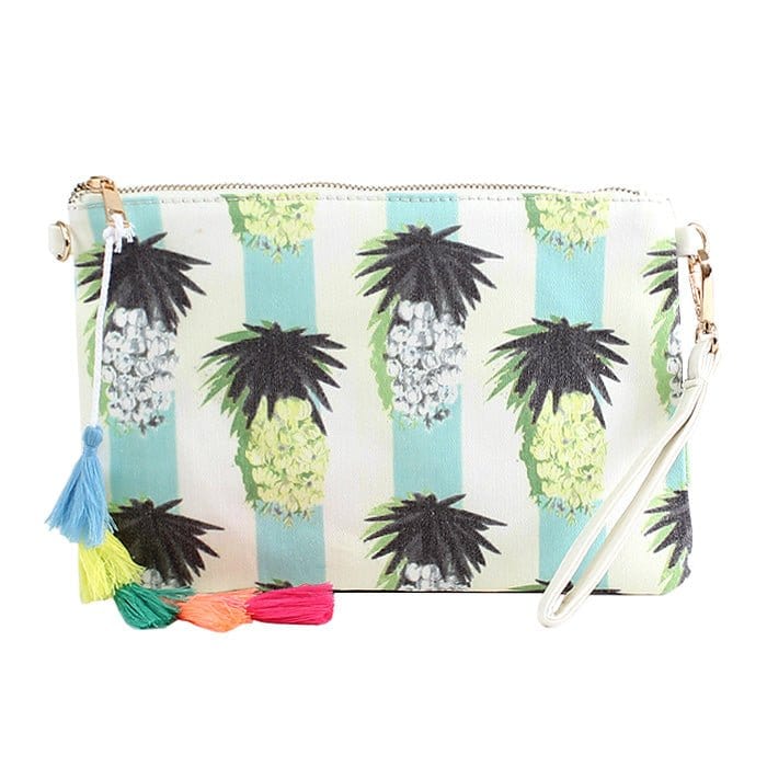 PPC5026(BK) Pineapple Print Fashion Clutch/Crossbody Bag with Tassel - MiMi Wholesale