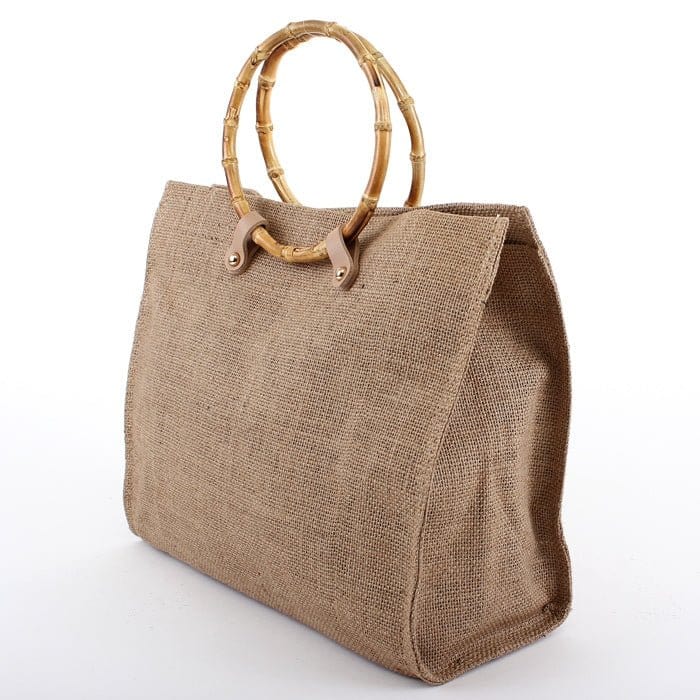 PPC6475 Mini Reed Handle Square Jute Bag-in-a-Bag Tote/Crossbody - MiMi Wholesale