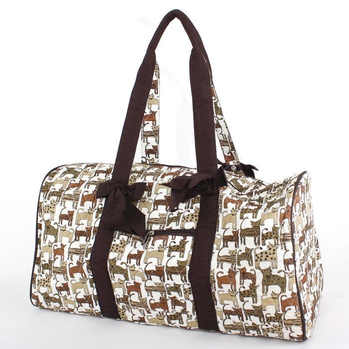 QCD2701 Quilted Cat Print Large Duffel Bag - MiMi Wholesale