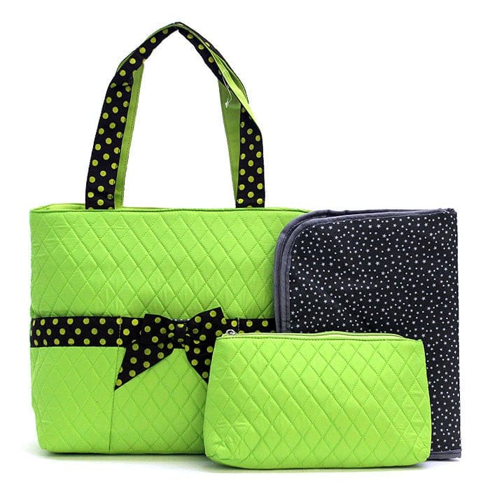 QS601 Quilted Solid 3PC Diaper Bag - MiMi Wholesale