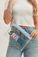 Sequin Letter Blue Trim Clear Pouch - MiMi Wholesale