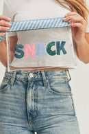 Sequin Letter Blue Trim Clear Pouch - MiMi Wholesale