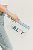 Sequin Letter Blue Trim Clear Pouch - MiMi Wholesale
