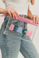 Sequin Letter Pink Trim Clear Pouch - MiMi Wholesale