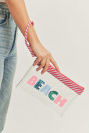 Sequin Letter Pink Trim Clear Pouch - MiMi Wholesale