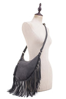 SJ20309 Soft Leather Fringe Hobo/Crossbody Bag With Tassel - MiMi Wholesale