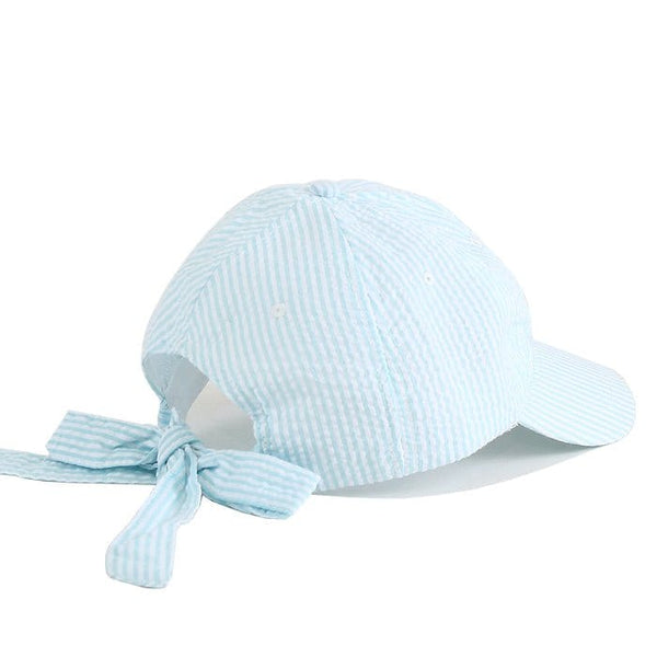 SR913 Monogrammable Seersucker Cap with Bow Tie Back - MiMi Wholesale