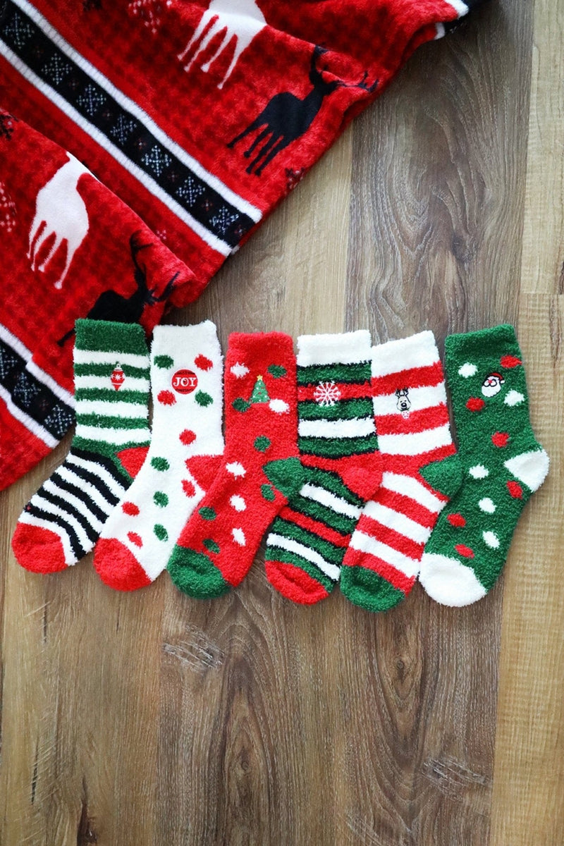 SS1003 12pcs Assorted Fuzzy Christmas Sock Pack - MiMi Wholesale