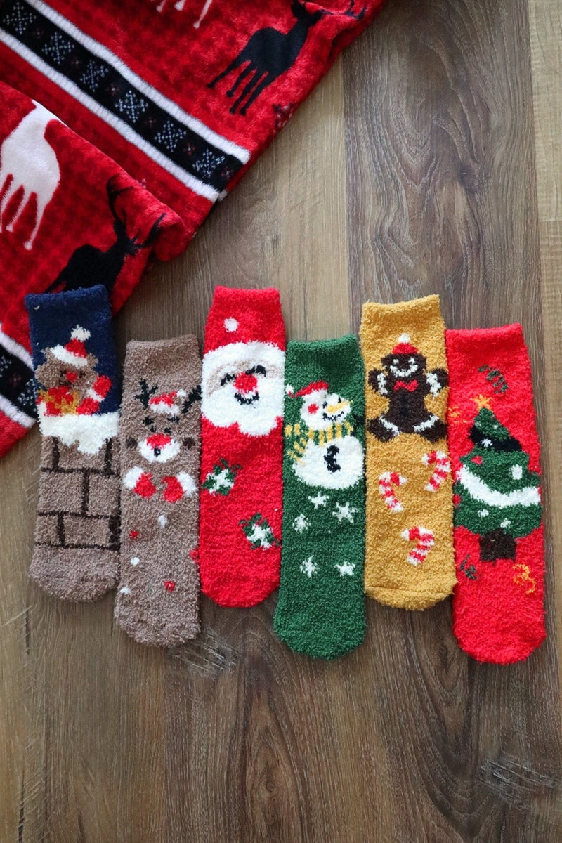 SS1004 12pcs Assorted Fuzzy Christmas Sock Pack - MiMi Wholesale