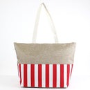 ST18C-1004 Burlap Top Monogrammable Stripes Print Tote/Beach Bag - MiMi Wholesale