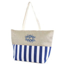 ST18C-1004 Burlap Top Monogrammable Stripes Print Tote/Beach Bag - MiMi Wholesale