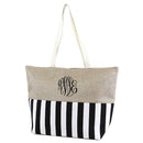 ST18C-1004 Burlap Top Monogrammable Stripes Print Tote/Beach Bag - MiMi Wholesale