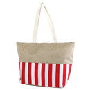 ST18C-1004 Burlap Top Monogrammable Stripes Print Tote/Beach Bag - MiMi Wholesale