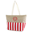 ST18C-1004 Burlap Top Monogrammable Stripes Print Tote/Beach Bag - MiMi Wholesale