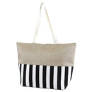 ST18C-1004 Burlap Top Monogrammable Stripes Print Tote/Beach Bag - MiMi Wholesale
