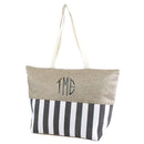 ST18C-1004 Burlap Top Monogrammable Stripes Print Tote/Beach Bag - MiMi Wholesale