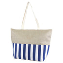 ST18C-1004 Burlap Top Monogrammable Stripes Print Tote/Beach Bag - MiMi Wholesale