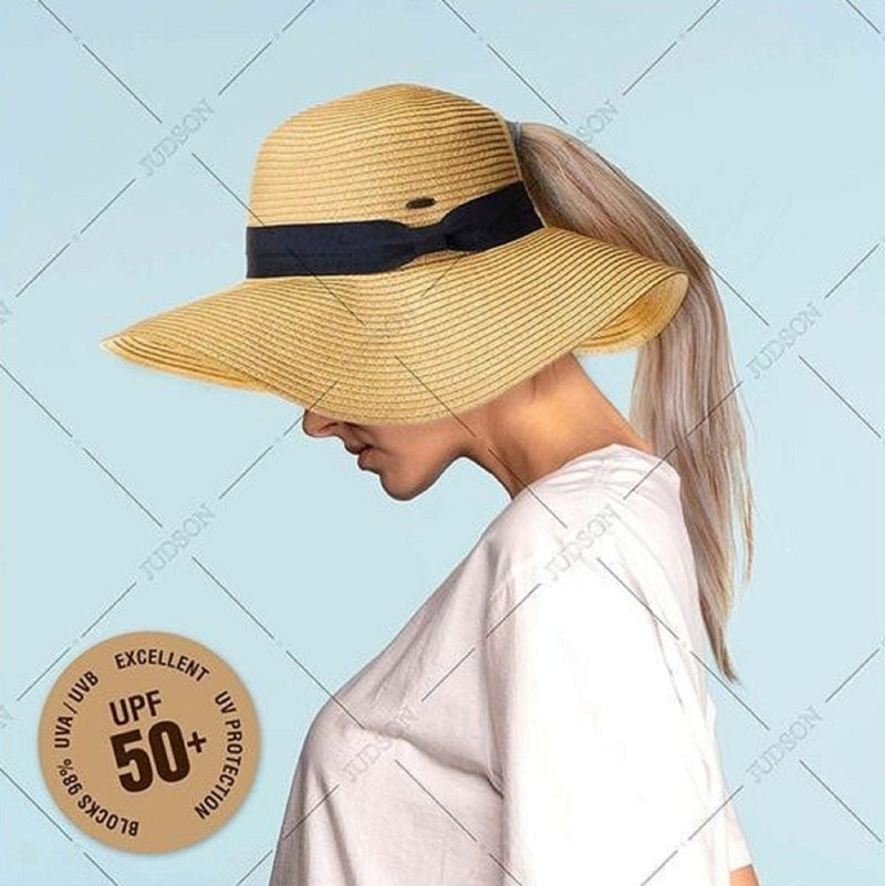 ST2027 Floppy Wide Brim Hat With Ponytail Opening - MiMi Wholesale