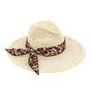 ST907 Leopard Print Ribbon Band Panama Hat - MiMi Wholesale