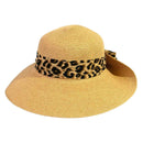 STH13 Leopard Print Ribbon Band Rolled Sun Hat - MiMi Wholesale