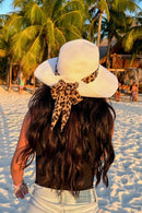 STH13 Leopard Print Ribbon Band Rolled Sun Hat - MiMi Wholesale