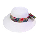 STH14 Tropical Print Ribbon Band Rolled Sun Hat - MiMi Wholesale