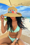 STH14 Tropical Print Ribbon Band Rolled Sun Hat - MiMi Wholesale