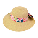 STH14 Tropical Print Ribbon Band Rolled Sun Hat - MiMi Wholesale