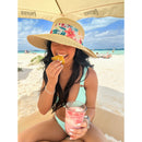 STH14 Tropical Print Ribbon Band Rolled Sun Hat - MiMi Wholesale