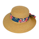 STH14 Tropical Print Ribbon Band Rolled Sun Hat - MiMi Wholesale