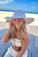 STI03 Wide Brim Pearl Embellished Band Panama Hat - MiMi Wholesale