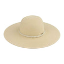 STI03 Wide Brim Pearl Embellished Band Panama Hat - MiMi Wholesale
