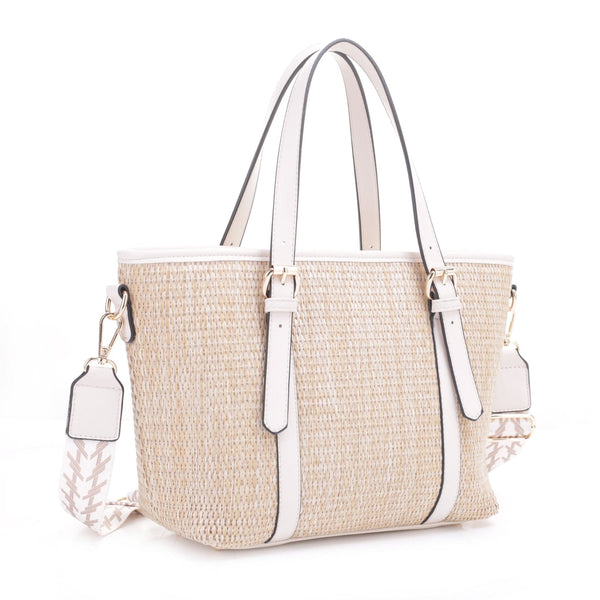 SW20382 Carry Straw Tote with Fashion Guitar Strap - MiMi Wholesale