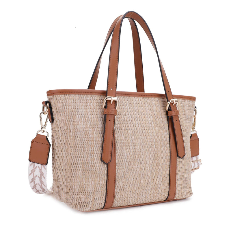 SW20382 Carry Straw Tote with Fashion Guitar Strap - MiMi Wholesale
