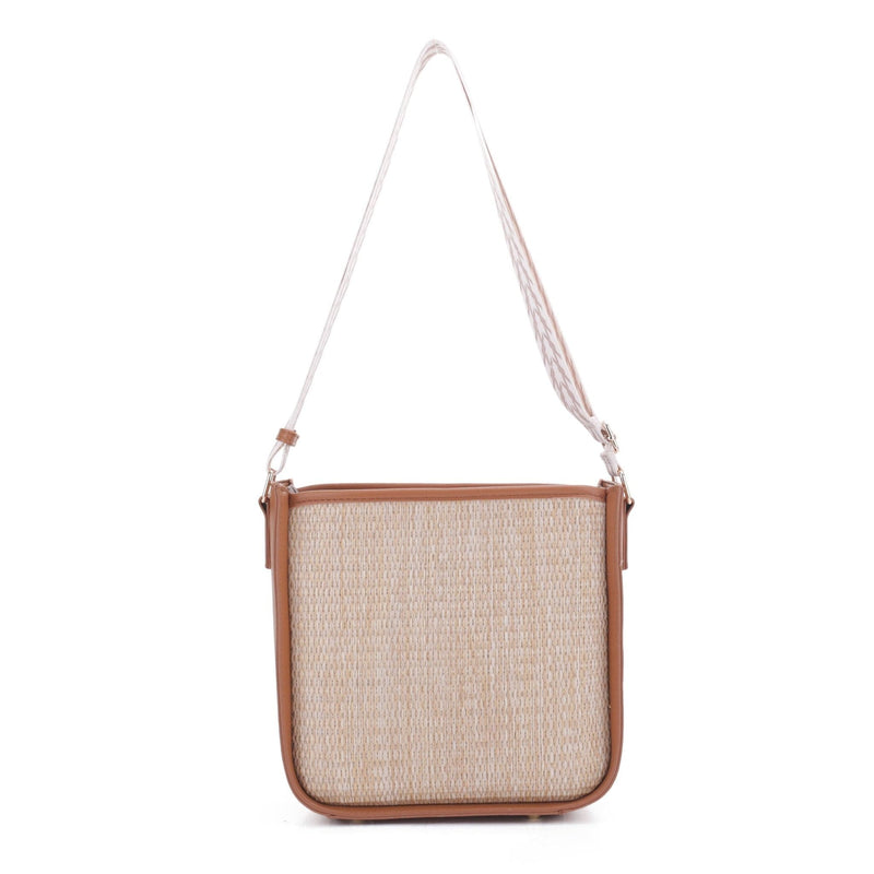 SW20383 Straw Crossbody Zipper Bag With Patterned Strap - MiMi Wholesale