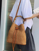 SW20384 Bethany Straw Bucket Tote with Crossbody - MiMi Wholesale