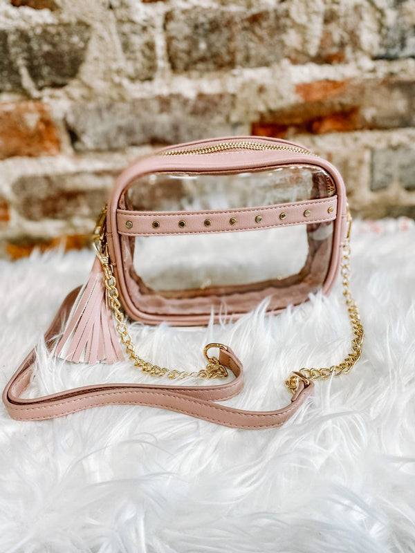 TB29208 Clear Crossbody With Tassel With Chain Strap - MiMi Wholesale