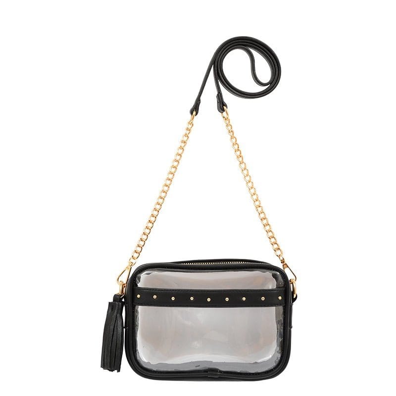 TB29208 Clear Crossbody With Tassel With Chain Strap - MiMi Wholesale