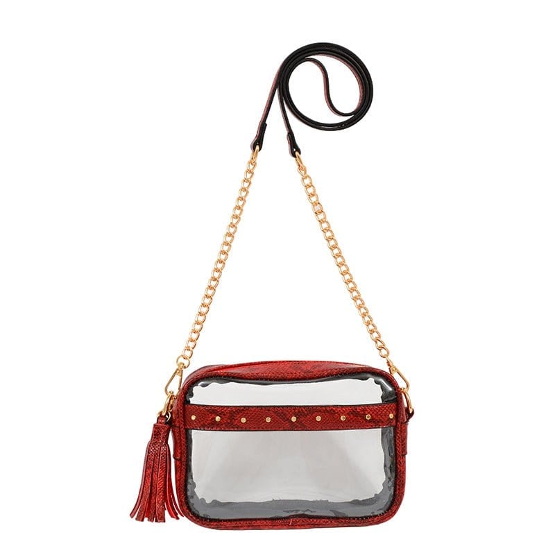 TB29208 Clear Crossbody With Tassel With Chain Strap - MiMi Wholesale
