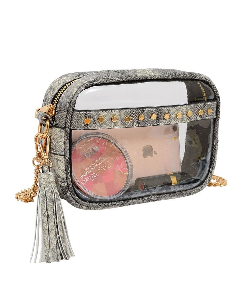 TB29208 Clear Crossbody With Tassel With Chain Strap - MiMi Wholesale