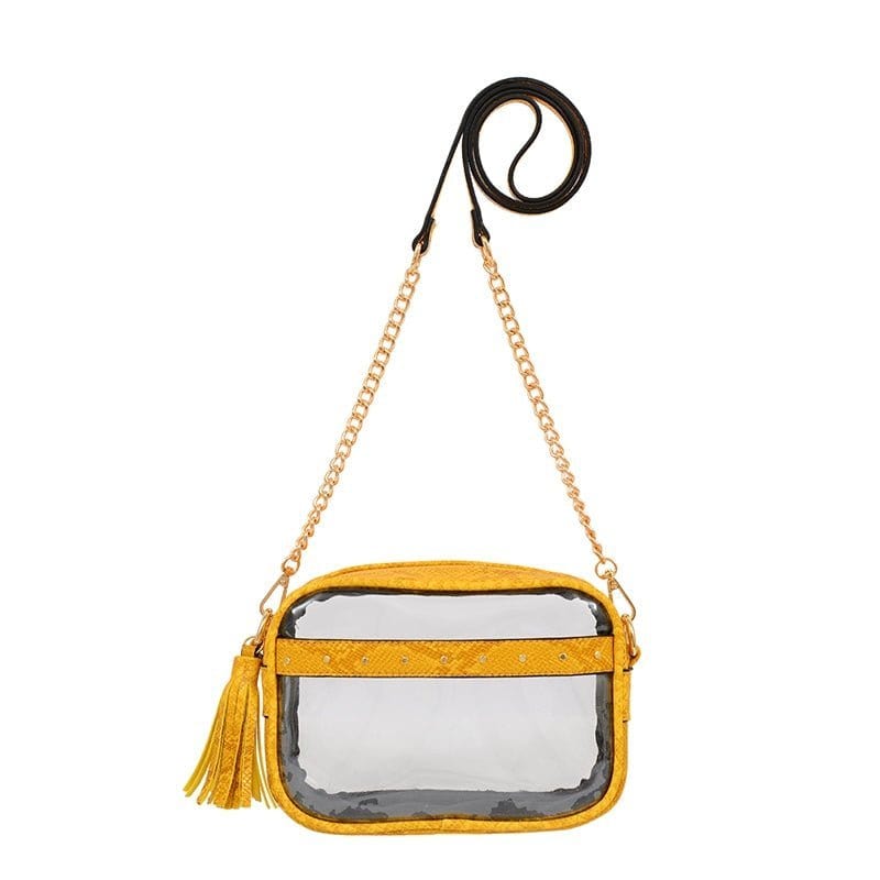 TB29208 Clear Crossbody With Tassel With Chain Strap - MiMi Wholesale