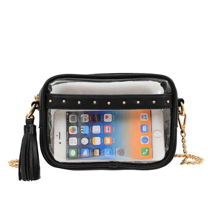 TB29208 Clear Crossbody With Tassel With Chain Strap - MiMi Wholesale
