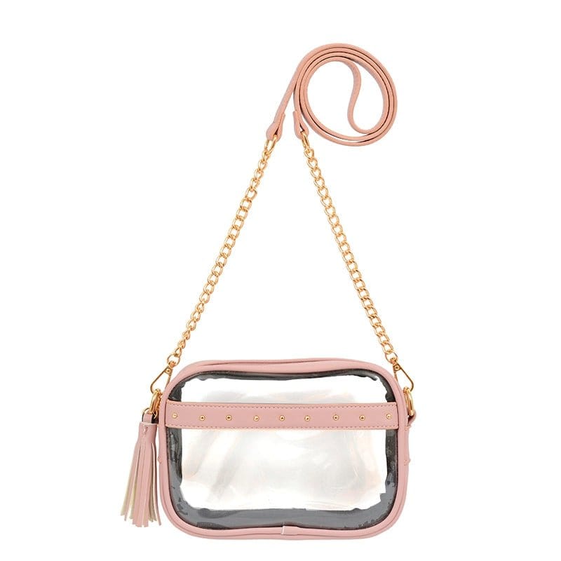 TB29208 Clear Crossbody With Tassel With Chain Strap - MiMi Wholesale
