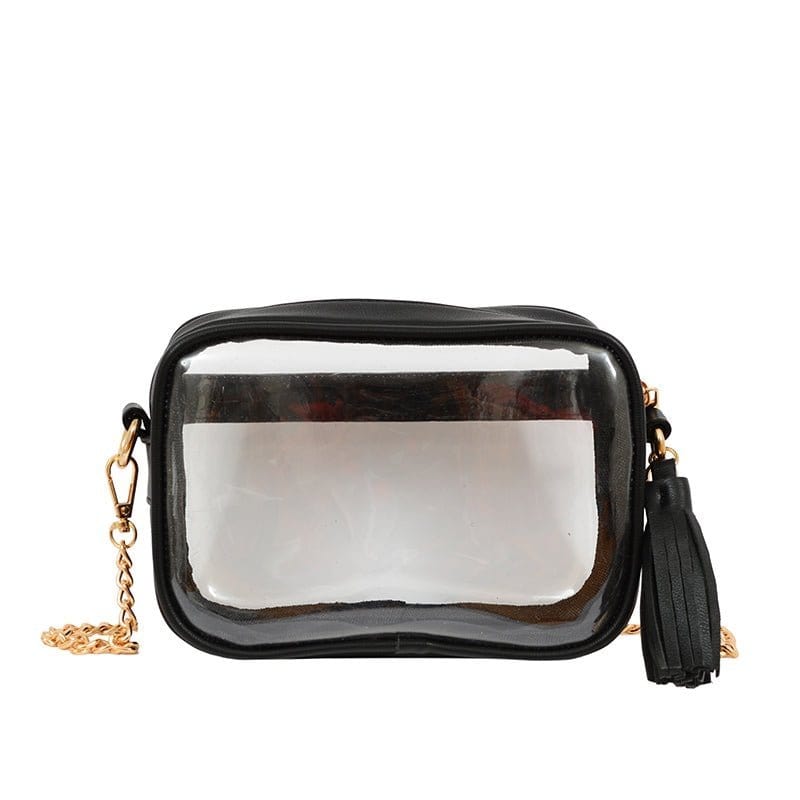 TB29208 Clear Crossbody With Tassel With Chain Strap - MiMi Wholesale