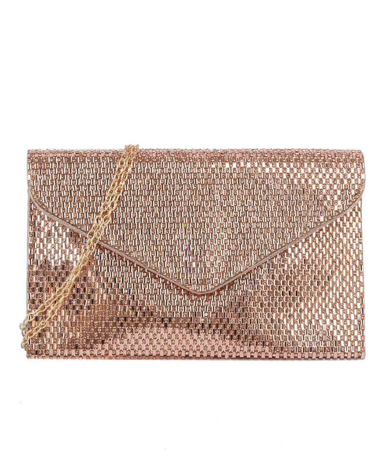 TD0025 Jennifer Metallic Woven Rhinestone Envelope Clutch - MiMi Wholesale