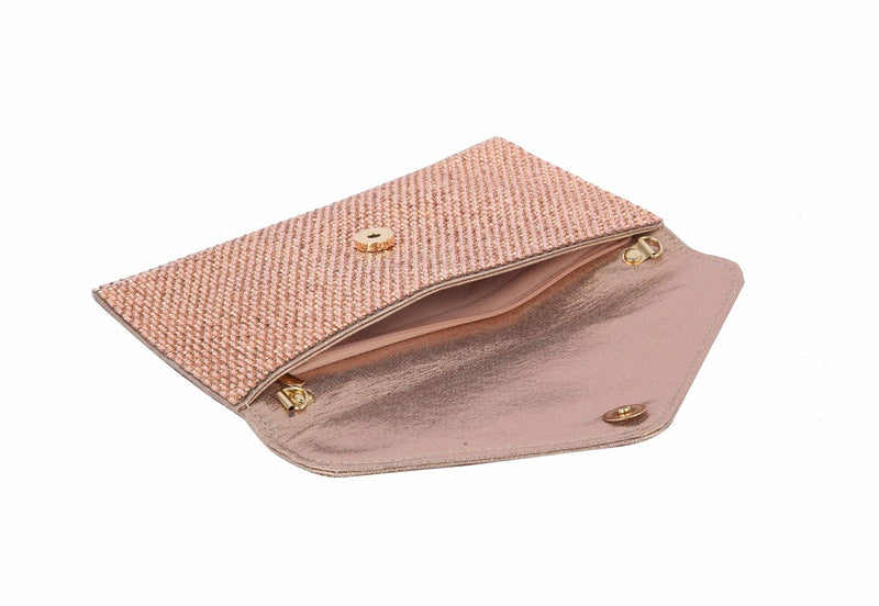 TD0025 Jennifer Metallic Woven Rhinestone Envelope Clutch - MiMi Wholesale