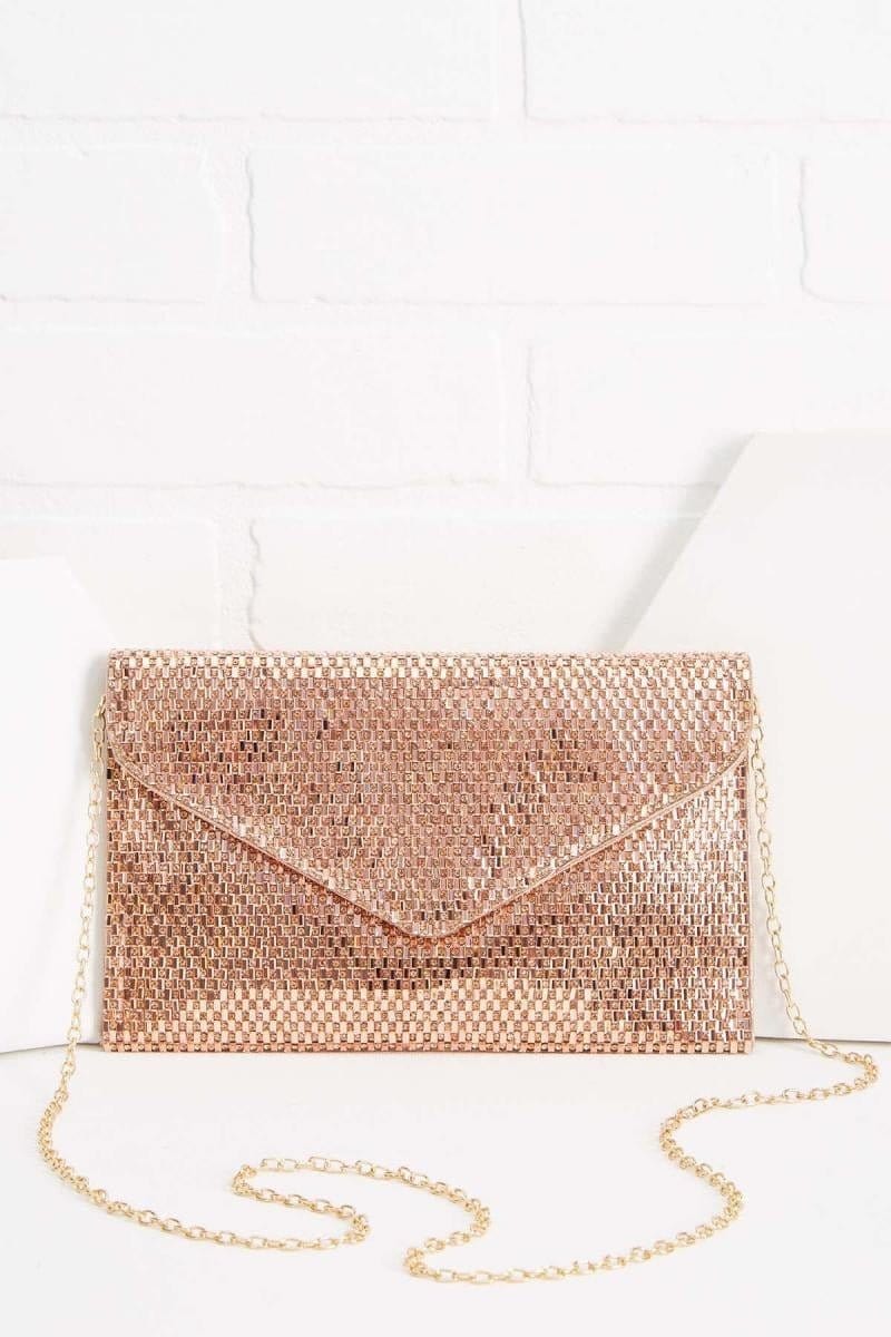 TD0025 Jennifer Metallic Woven Rhinestone Envelope Clutch - MiMi Wholesale