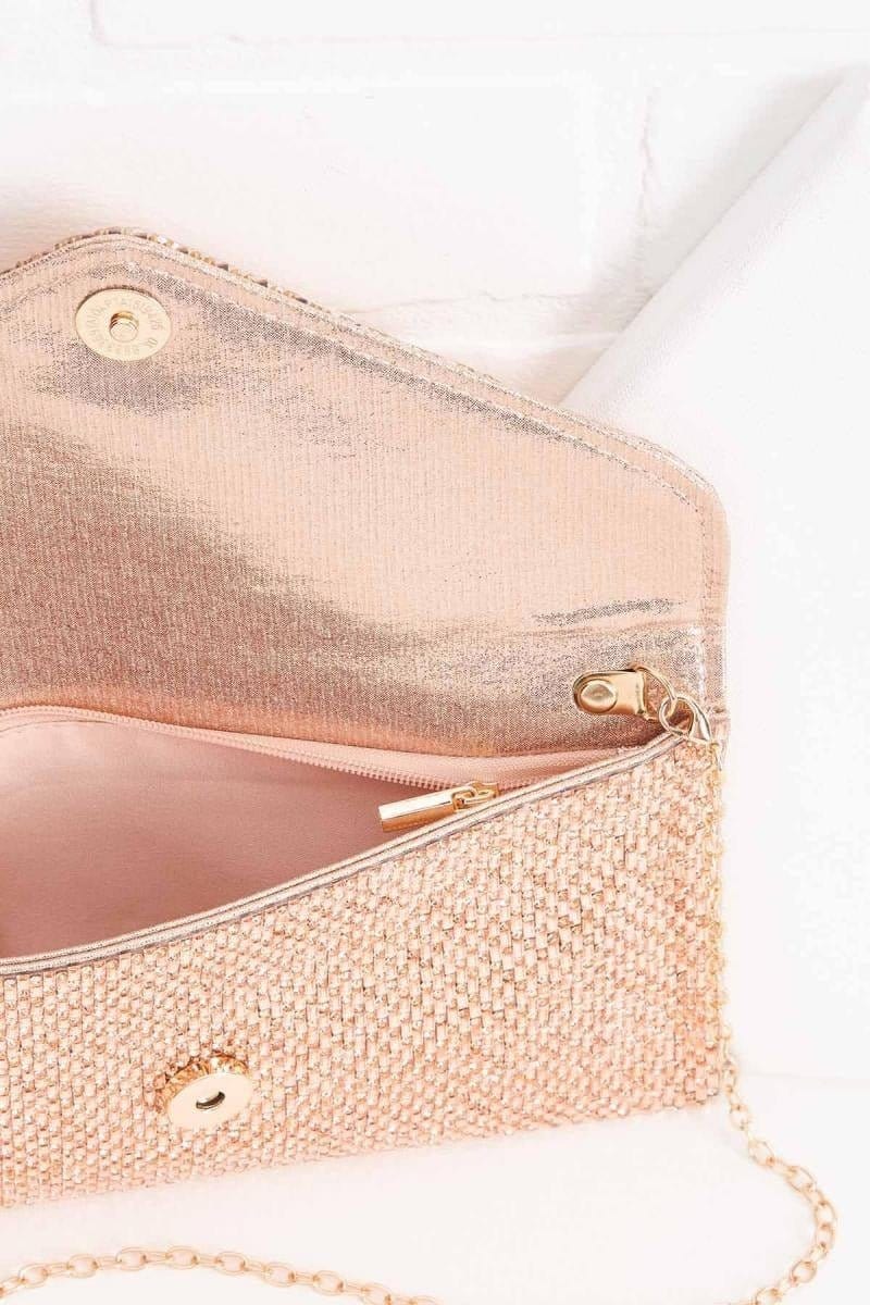 TD0025 Jennifer Metallic Woven Rhinestone Envelope Clutch - MiMi Wholesale
