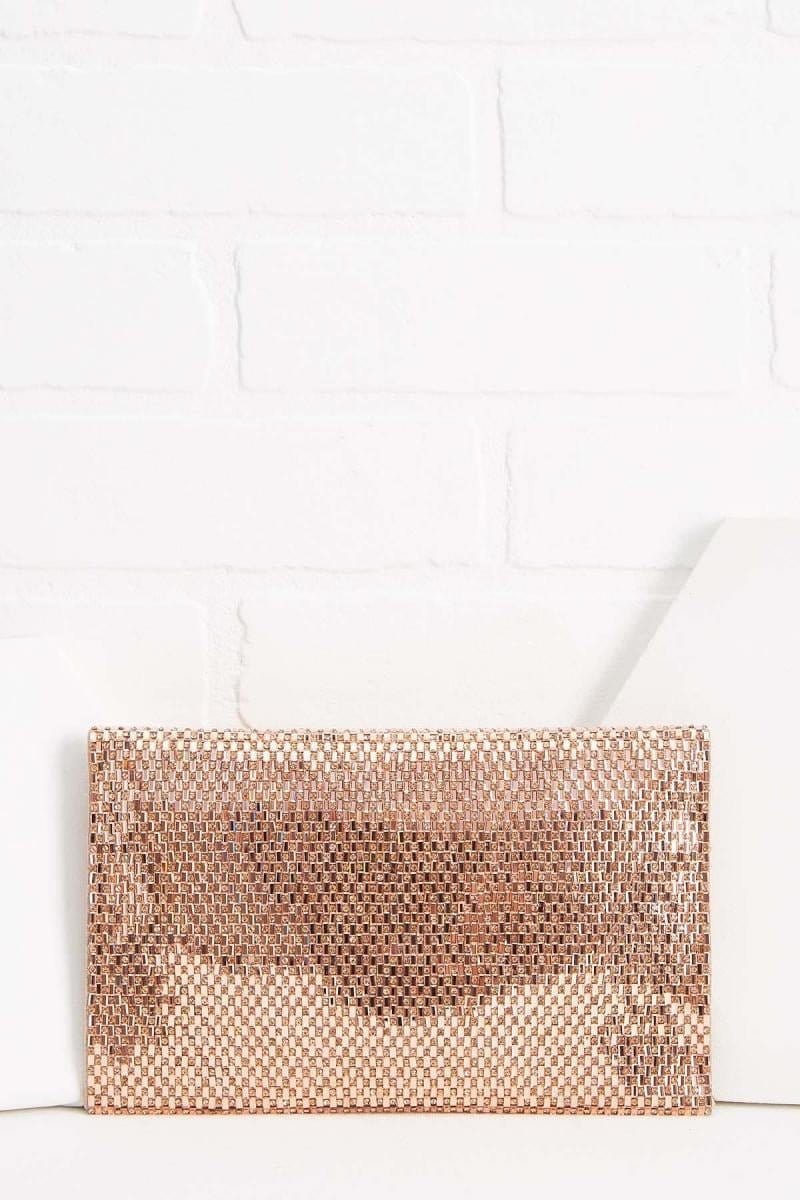 TD0025 Jennifer Metallic Woven Rhinestone Envelope Clutch - MiMi Wholesale